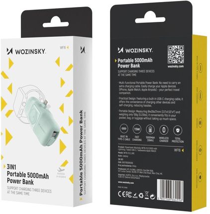 Wozinsky Mini Powerbank Wf16-Yls 5000mAh 15W Lightning Z Wbudowanym Kablem USB-C I Ładowarką Do Apple Watch Zielony - zdjęcie 2