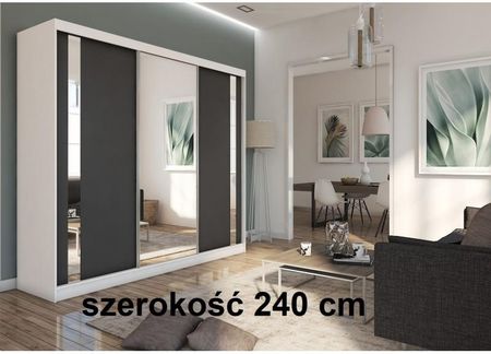 Meblotrans Duża I Pojemna Szafa Gusto 240Cm Biała Przesuwna Z Lustrem Półkami Drążkiem (SZAFAGUSTO240) - zdjęcie 2
