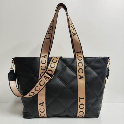 Torebka shopper LOCCA torba czarna na ramię pikowana A4 - zdjęcie 3