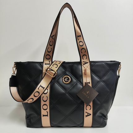 Torebka shopper LOCCA torba czarna na ramię pikowana A4 - zdjęcie 2