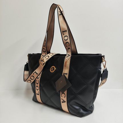 Torebka shopper LOCCA torba czarna na ramię pikowana A4 - zdjęcie 4