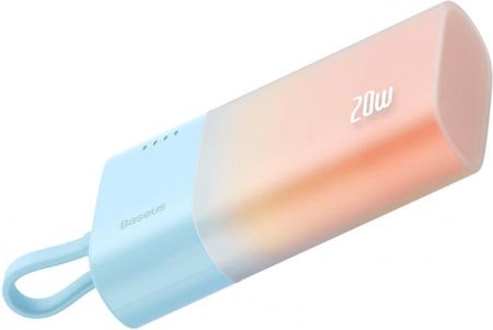 Powerbank Baseus Popsicle 5200mAh 20W z wbudowanym kablem Lightning (+ biały kabel Baseus Simple USB-C - USB-C 60W/20V/3A/30cm) - niebiesko-pomarańcz - zdjęcie 4