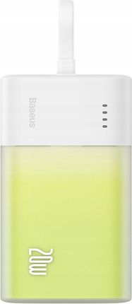 Powerbank Baseus Popsicle 5200mAh 20W z wbudowanym kablem Lightning (+ biały kabel Baseus Simple USB-C - USB-C 60W/20V/3A/30cm) - biało-zielony