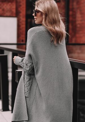 Długi kardigan oversize Plait szary : Rozmiar - Jeden rozmiar - zdjęcie 2