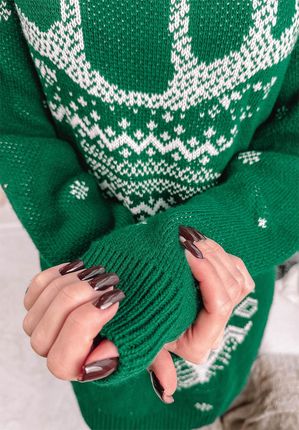 Świąteczny sweter tunika Winter Surprise zielony : Rozmiar - Jeden rozmiar - zdjęcie 2