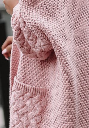 Długi kardigan oversize Plait pudrowo-różowy : Rozmiar - Jeden rozmiar - zdjęcie 2