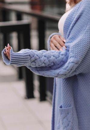 Długi kardigan oversize Plait błękitny : Rozmiar - Jeden rozmiar - zdjęcie 2