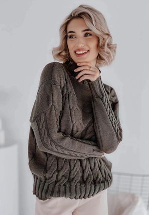 Sweter z ozdobnym splotem i stójką Joe khaki : Rozmiar - Jeden rozmiar - zdjęcie 3
