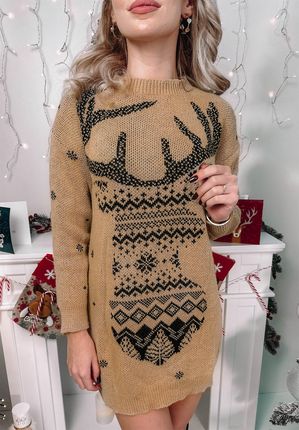 Świąteczny sweter tunika Winter Surprise brązowy : Rozmiar - Jeden rozmiar - zdjęcie 3