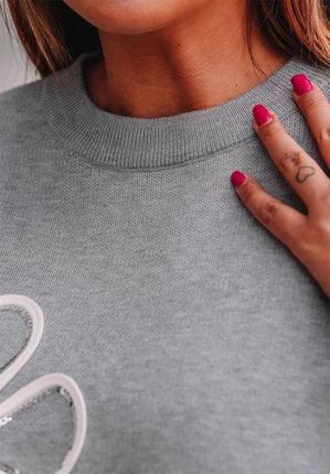 Sweter z haftowanymi kwiatami i cekinami Mary szary : Rozmiar - UNIWERSALNY - zdjęcie 3