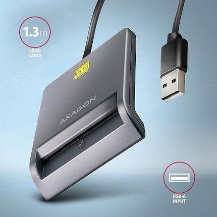 Axagon Cre-Sm3T, Czytnik Kart Stykowych Usb-A Flatreader Karta Inteligentna (Eobčanka), Kabel 1,3M (CRESM3T) - zdjęcie 4
