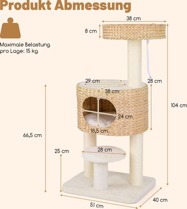 Costway Drapak Z Jaskinią Dla Kota 104Cm Okoniem Platformą Legowiskiem Piłką I Sizalowymi Drapakami Drzewo Wspinaczkowe Wykona 1778 - zdjęcie 2
