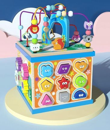 DREWNIANY SORTER KOSTKA EDUKACYJNA ALFABET KOLOROWY MONTESSORI Z LABIRYNTEM - zdjęcie 2