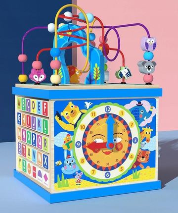 DREWNIANY SORTER KOSTKA EDUKACYJNA ALFABET KOLOROWY MONTESSORI Z LABIRYNTEM - zdjęcie 5