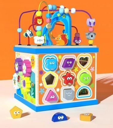 DREWNIANY SORTER KOSTKA EDUKACYJNA ALFABET KOLOROWY MONTESSORI Z LABIRYNTEM - zdjęcie 4