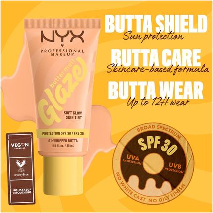 Nyx Professional Makeup Buttermelt Glaze Skin Tint Spf30 Foundation Podkład 01 Whipped Butta 30ml - zdjęcie 2