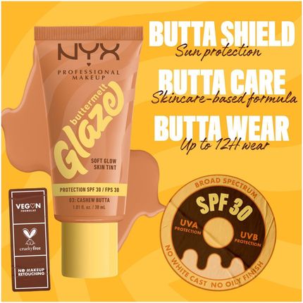 Nyx Professional Makeup Buttermelt Glaze Soft Glow Skin Tint Spf 30 Podkład W Płynie 30ml Nr. 3 Cashew Butta - zdjęcie 2