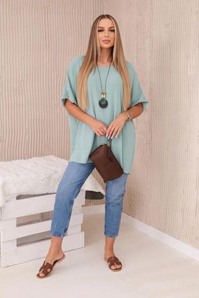 Bluzka oversize z wisiorkiem ciemno miętowa - zdjęcie 4