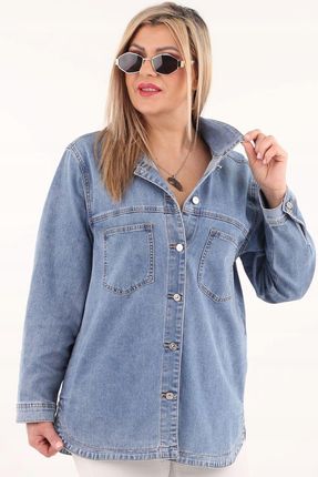 Koszula Jeansowa Damska Bawełniana Klasyczna Gładka Oversize Duże Rozmiary - zdjęcie 5