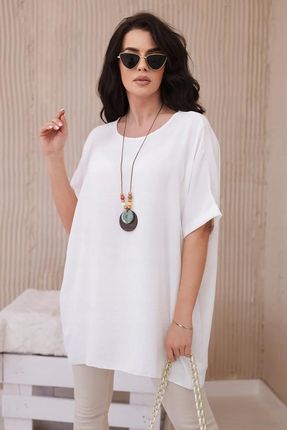 Bluzka oversize z wisiorkiem ecru - zdjęcie 4