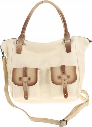 Maria C. Włoska Torebka Damska Listonoszka Worek Modna Shopper MC260 Beige - zdjęcie 3