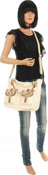 Maria C. Włoska Torebka Damska Listonoszka Worek Modna Shopper MC260 Beige - zdjęcie 6
