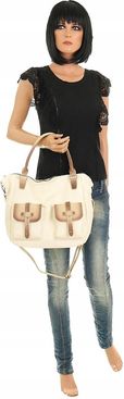 Maria C. Włoska Torebka Damska Listonoszka Worek Modna Shopper MC260 Beige - zdjęcie 5