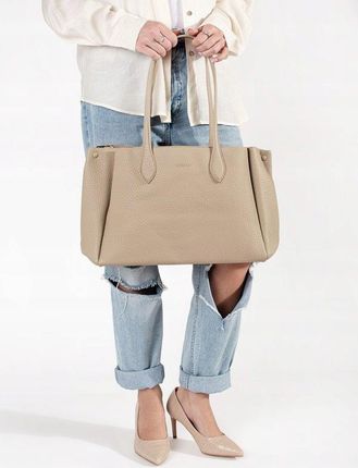 Beżowa torebka shopper z ekoskóry one size - zdjęcie 2