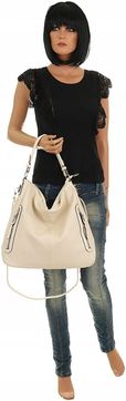 The Grace bags Włoska Torebka Damska Shoper Worek na Ramię LH2578 Beige - zdjęcie 5