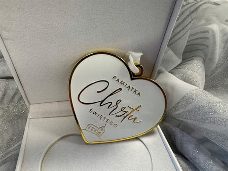 Pamiątka chrztu świętego chrzest serce prezent białe - zdjęcie 2