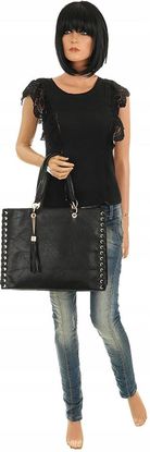 Andrea Massi Włoska Torebka kuferek Teczka Listonoszka Shopper HJ15 Black - zdjęcie 3