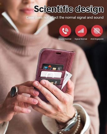 Ocase Etui Skórzane Z Klapką Do Iphone 14 Pro Portfel Rfid Retro Bordowe - zdjęcie 2