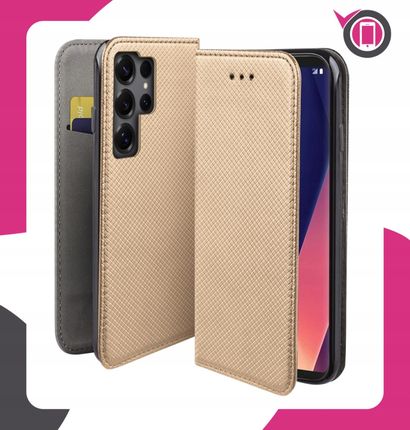 Martech Etui Z Klapką Do Samsung Galaxy S25 Ultra Złoty Smart Magnet Case Szkło - zdjęcie 5