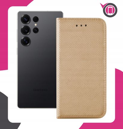 Martech Etui Z Klapką Do Samsung Galaxy S25 Ultra Złoty Smart Magnet Case Szkło - zdjęcie 3