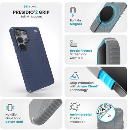 Speck Presidio2 Grip Magnet - Etui Samsung Galaxy S25 Ultra MagSafe (Coastal Blue/Dust Grey/White) - zdjęcie 4
