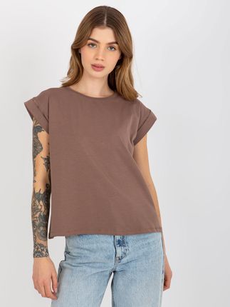 Brązowy jednokolorowy t-shirt basic z bawełny Revolution - zdjęcie 2
