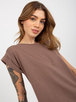 Brązowy jednokolorowy t-shirt basic z bawełny Revolution - zdjęcie 2