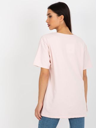 Jasnoróżowy bawełniany t-shirt oversize z napisem - zdjęcie 2