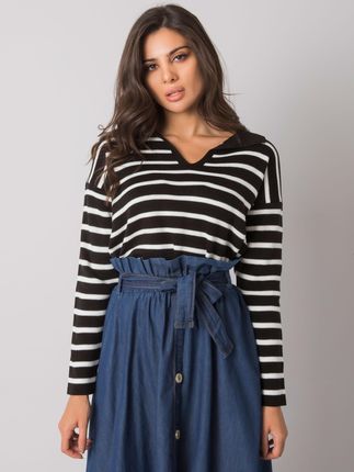 Czarny sweter w paski Evanston RUE PARIS - zdjęcie 2