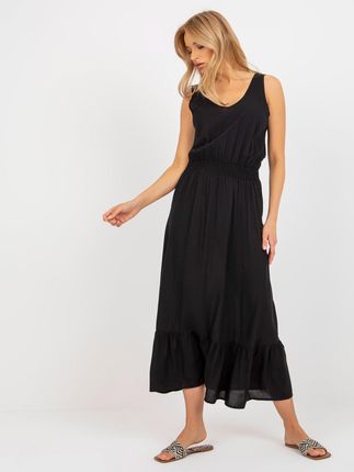 Czarna maxi sukienka z falbaną i gumką w pasie FRESH MADE - zdjęcie 2