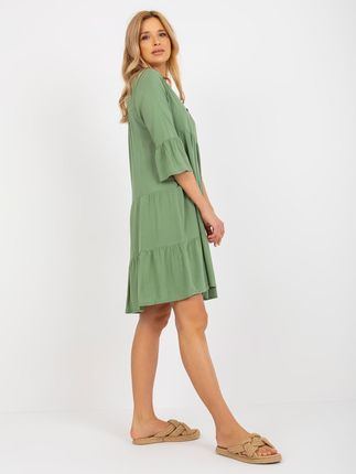Khaki letnia sukienka z falbaną o kroju oversize SUBLEVEL - zdjęcie 2