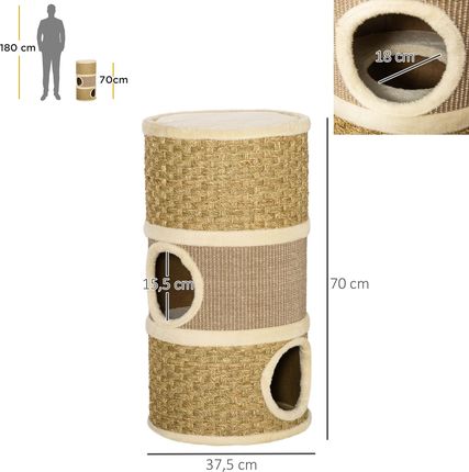 Pawhut Drapak Dla Kota Beige 3 Poziomowy Z Sizalowym Pluszem 37,5X37,5X70Cm 1779101576 - zdjęcie 2