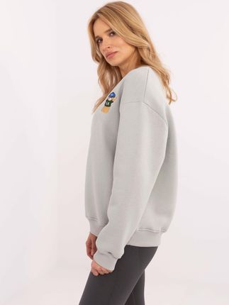 Jasnoszara ocieplana bluza oversize bez kaptura - zdjęcie 2