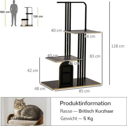 Pawhut Drapak Dla Kota 128Cm Z Poduszką Drapakiem 2 Platformami Czarny 1779101802 - zdjęcie 2