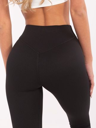 Czarne sportowe legginsy basic w prążek - zdjęcie 2