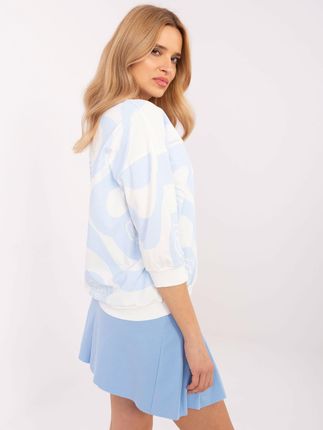 Ecru-jasnoniebieska bluzka z nadrukiem w kwiaty - zdjęcie 2