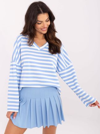 Niebiesko-biała bluza oversize z dekoltem V - zdjęcie 2
