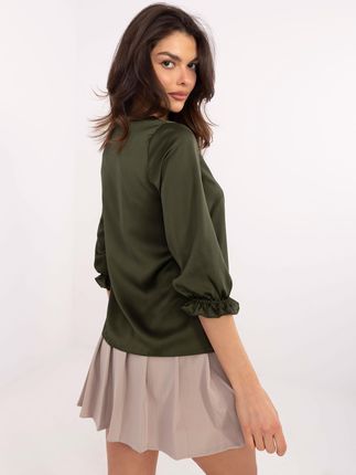 Khaki elegancka bluzka z imitacji satyny - zdjęcie 2