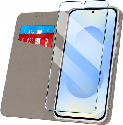 Krainagsm Etui Z Klapką Do Samsung S25 Plus Zamykane Złote Futerał Szkło 9H - zdjęcie 6
