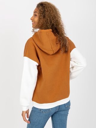 Jasnobrązowo-ecru dresowa bluza basic z kapturem RUE PARIS - zdjęcie 2